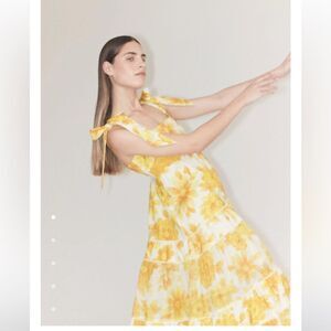 NEW Alemais Sonny Tiered Linen Midi Dress Size 6 (US) Lemon Yellow Floral